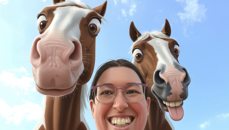 Lustiges KI-Generiertes Bild. Karikatur vor Jack und Janek mit Jessica Freymark in der Mitte